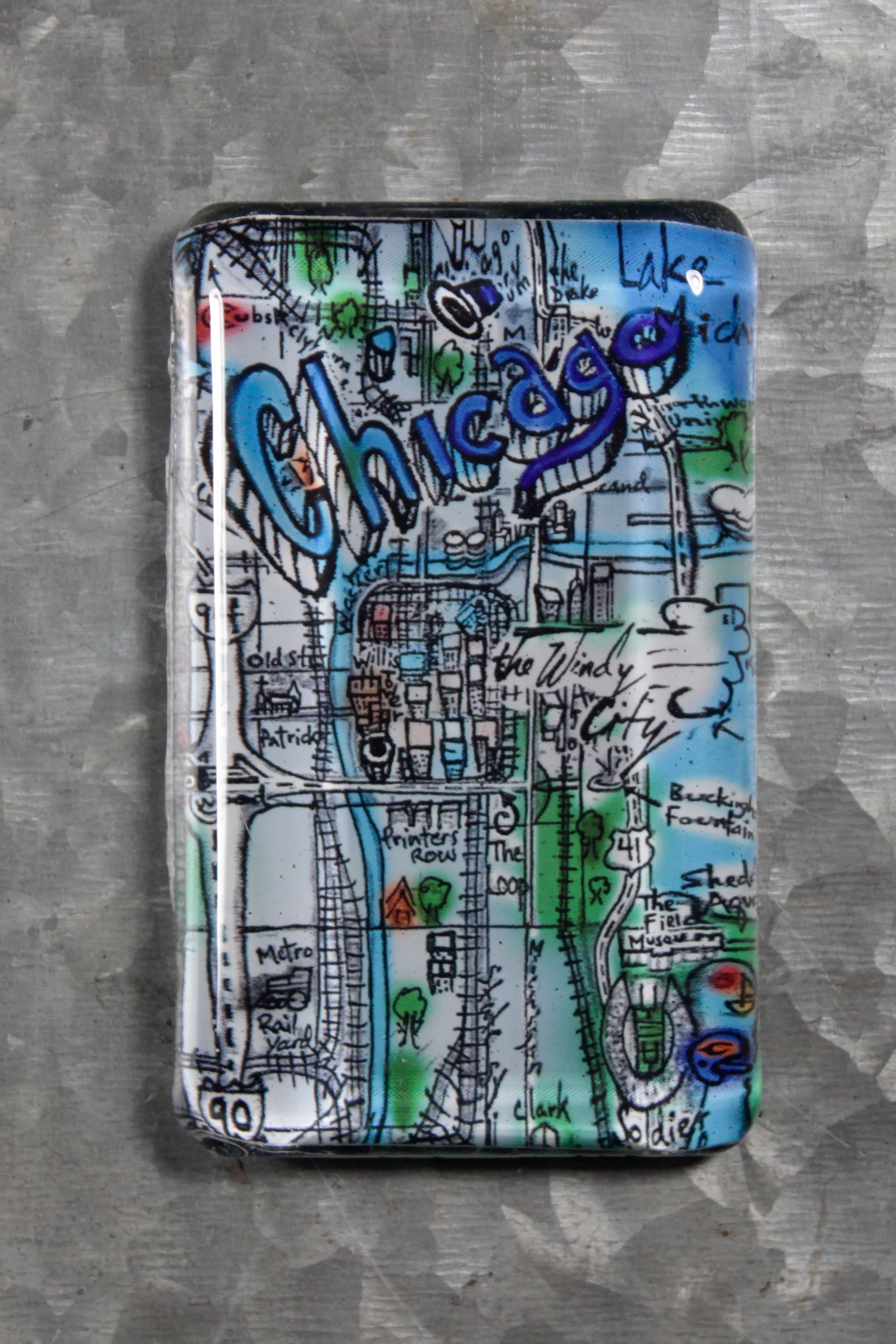 Chicago Glass Magnet Handmade Chicago art map of Chicago