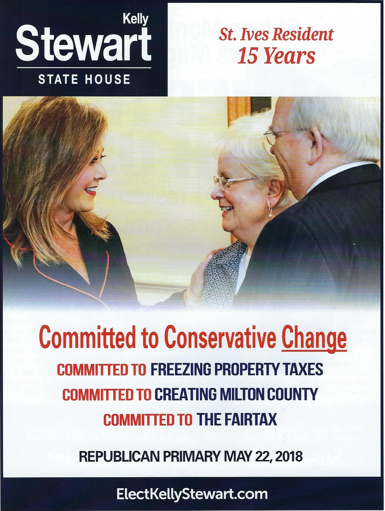 Kelly Stewart's election material explicitly states a commitment to freezing property taxes