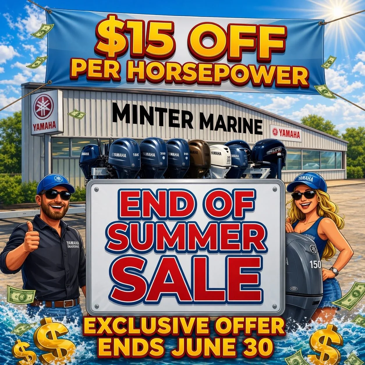 🔥 END OF SUMMER SALE at Minter Marine 🔥

Your Sydney Yamaha Marine dealer is bringing the heat before the season wraps up.

💥 Get $15 OFF per horsepower across the entire Yamaha outboard range &mdash; from 2.5hp all the way up to 450hp.

⚓ Repower