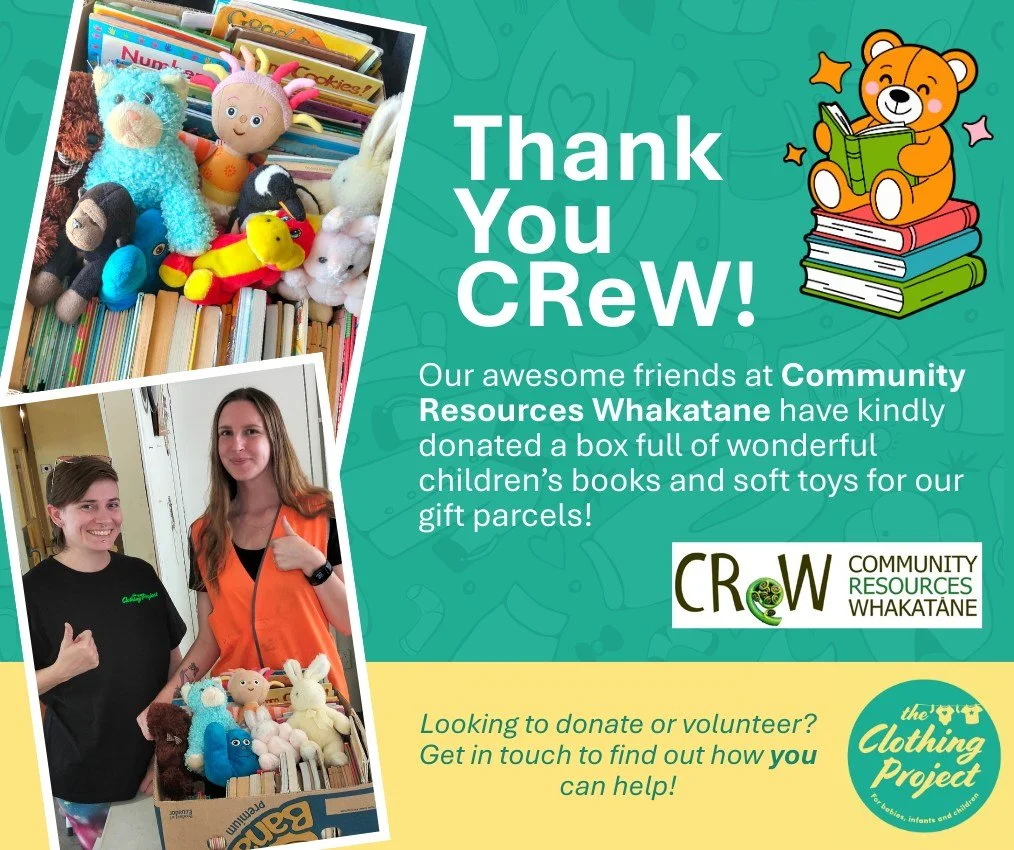 💛 Thank you, CReW! 💛
A huge shout-out to our wonderful friends at Community Resources Whakatāne for their incredibly generous donation of children&rsquo;s books and soft toys.

These treasures will be popping into our gift parcels once our orders r