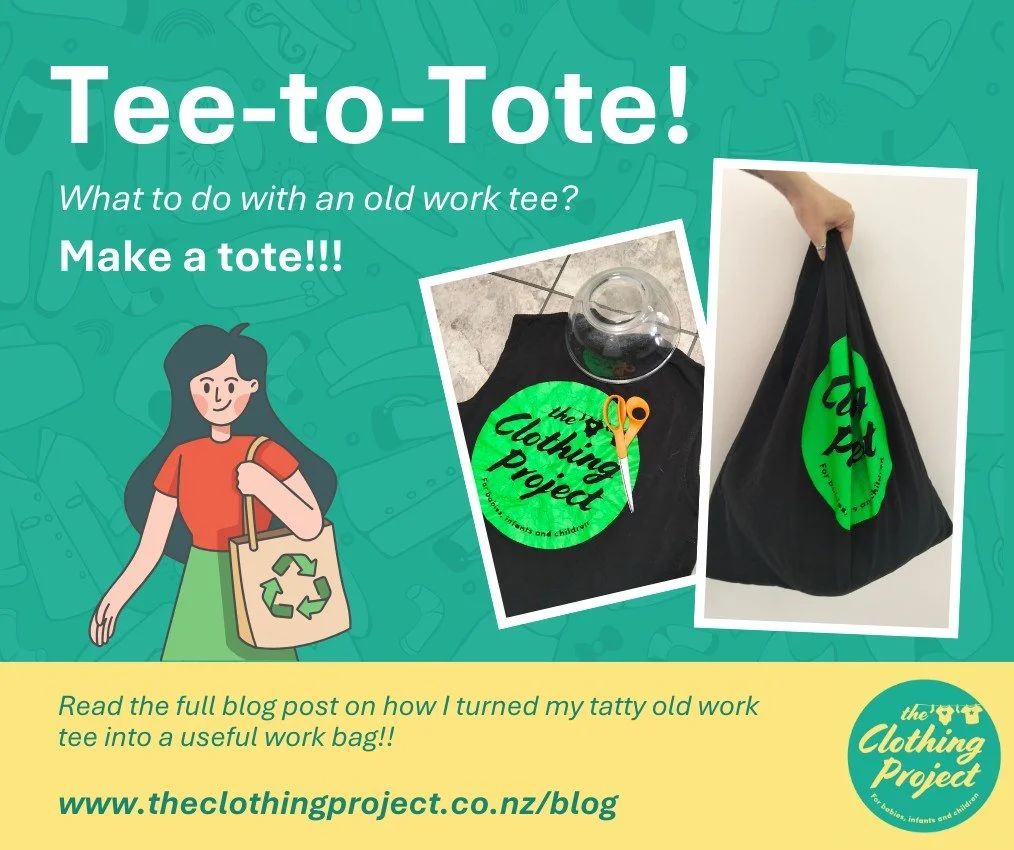 When I noticed that my work tee was no longer good enough condition to be considered professional, I was faced with a decision. Do I throw it away? Or do I follow the principle of The Clothing Project and do what I can to keep more clothing waste out