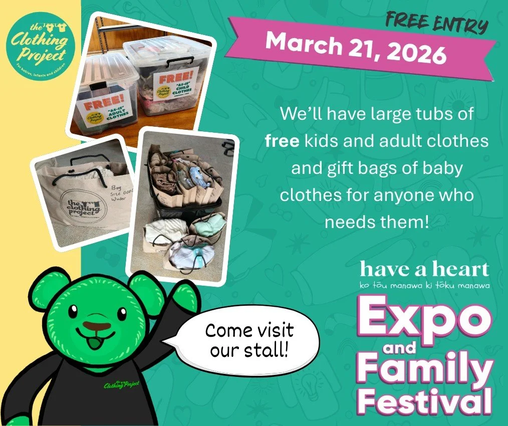 👕 Free Clothing at the Have a Heart Expo &amp; Family Festival 👕

If you or someone in your whānau could use a little extra support right now, come and visit The Clothing Project at the Have a Heart Expo &amp; Family Festival.
We&rsquo;ll be bringi