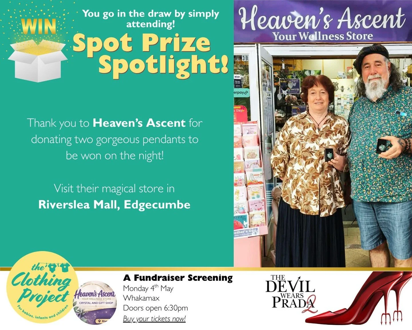 ✨ A huge THANK YOU to Heaven&rsquo;s Ascent for their generous support of our movie night fundraiser! 💖
They&rsquo;ve kindly donated two gorgeous Green Aventurine pendants &ndash; beautiful pieces with a calming, natural energy, perfect for two luck