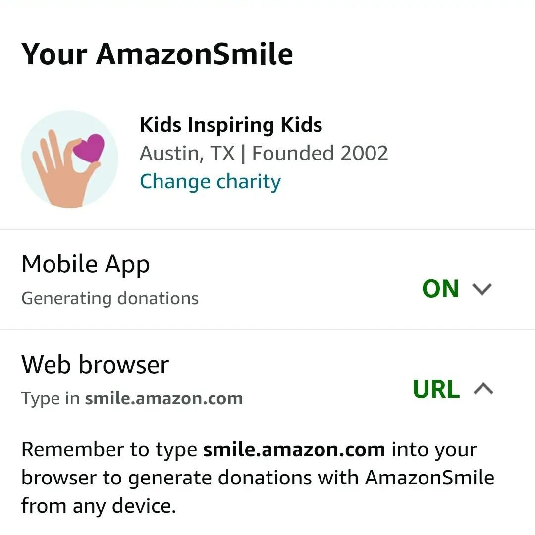 Join us by selecting Kids Inspiring Kids as your charity of choice on Amazon Smile. It's free.