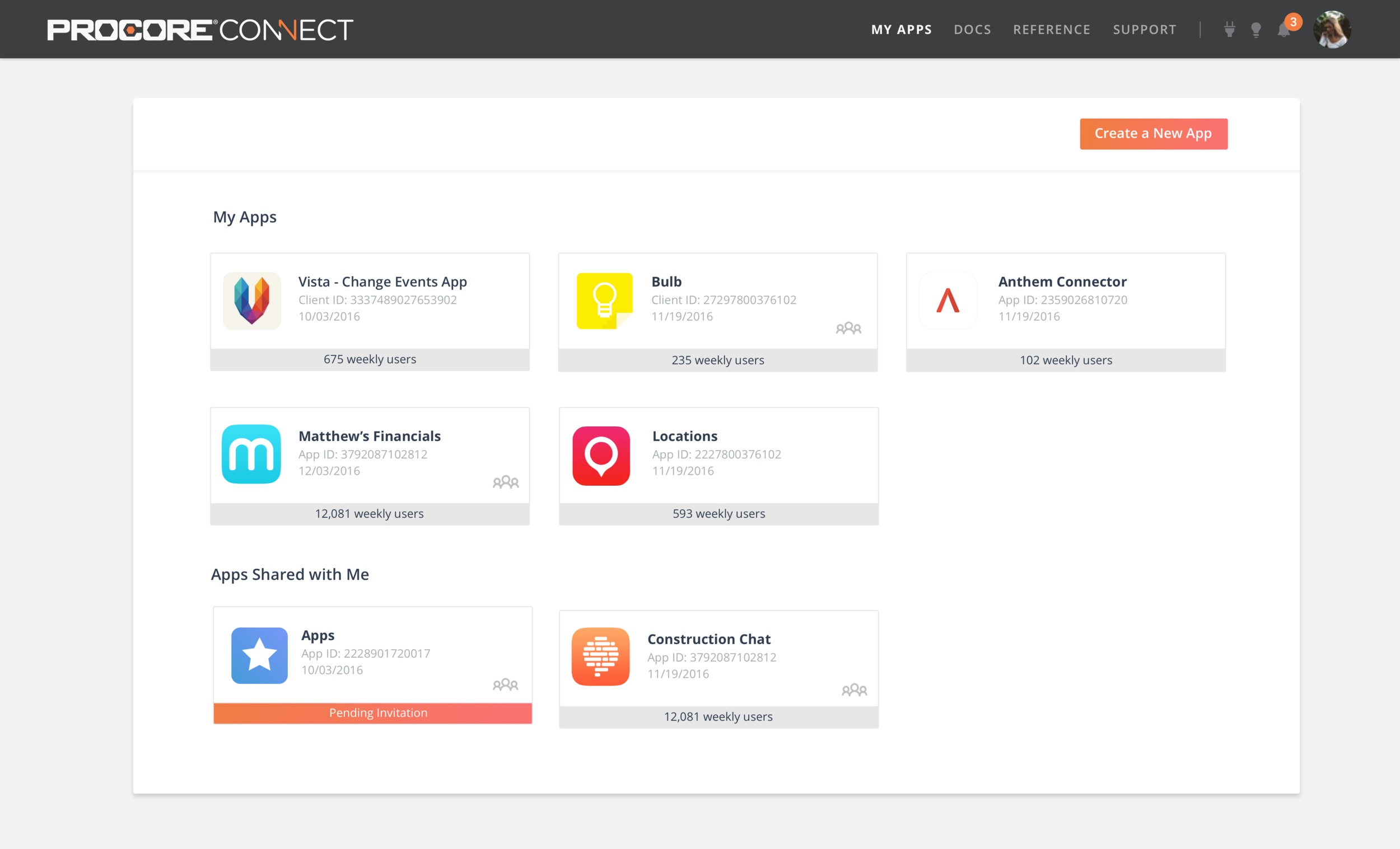 Once user is logged in, this screen is where they can manage all of there apps.
