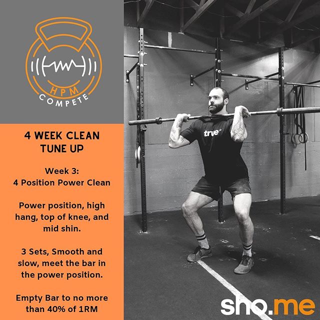 Week 3 ... we&rsquo;re moving the complex along with a power clean. 
Head back to the week one post to see the pace for this complex. 
Don&rsquo;t forget to set up the @sho.me.app to make sure you extend fully at the top of the pull. 
@hpm_compete 
@