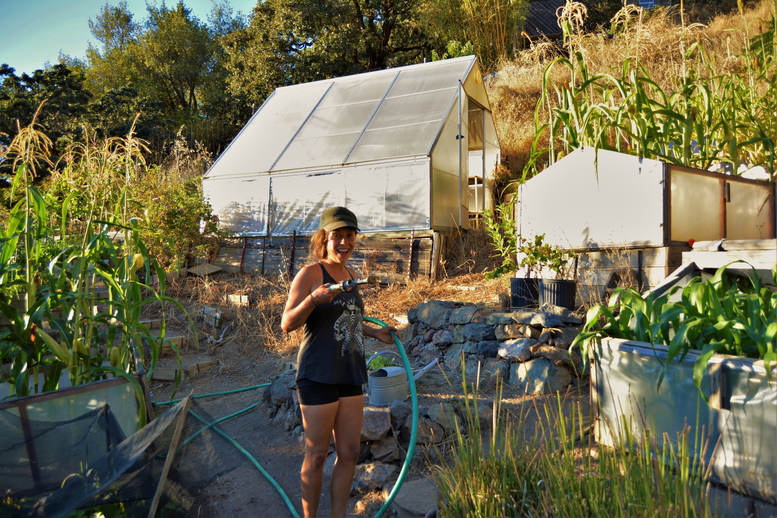 Jes happy to be in the garden.