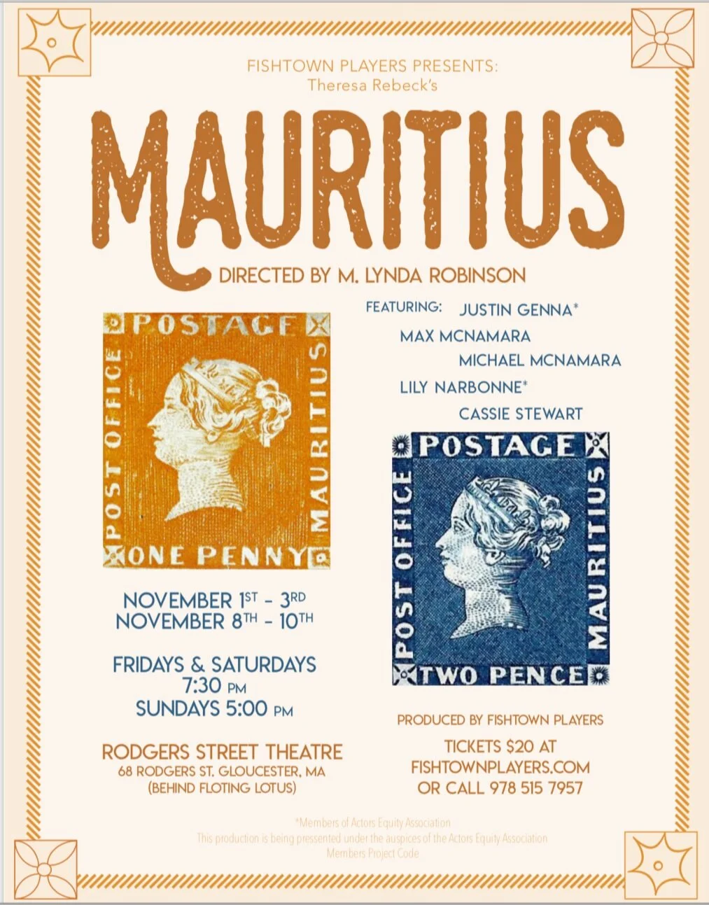 Upcoming: Gloucester production of Theresa Rebeck's MAURITIUS directed by Lynda Robinson