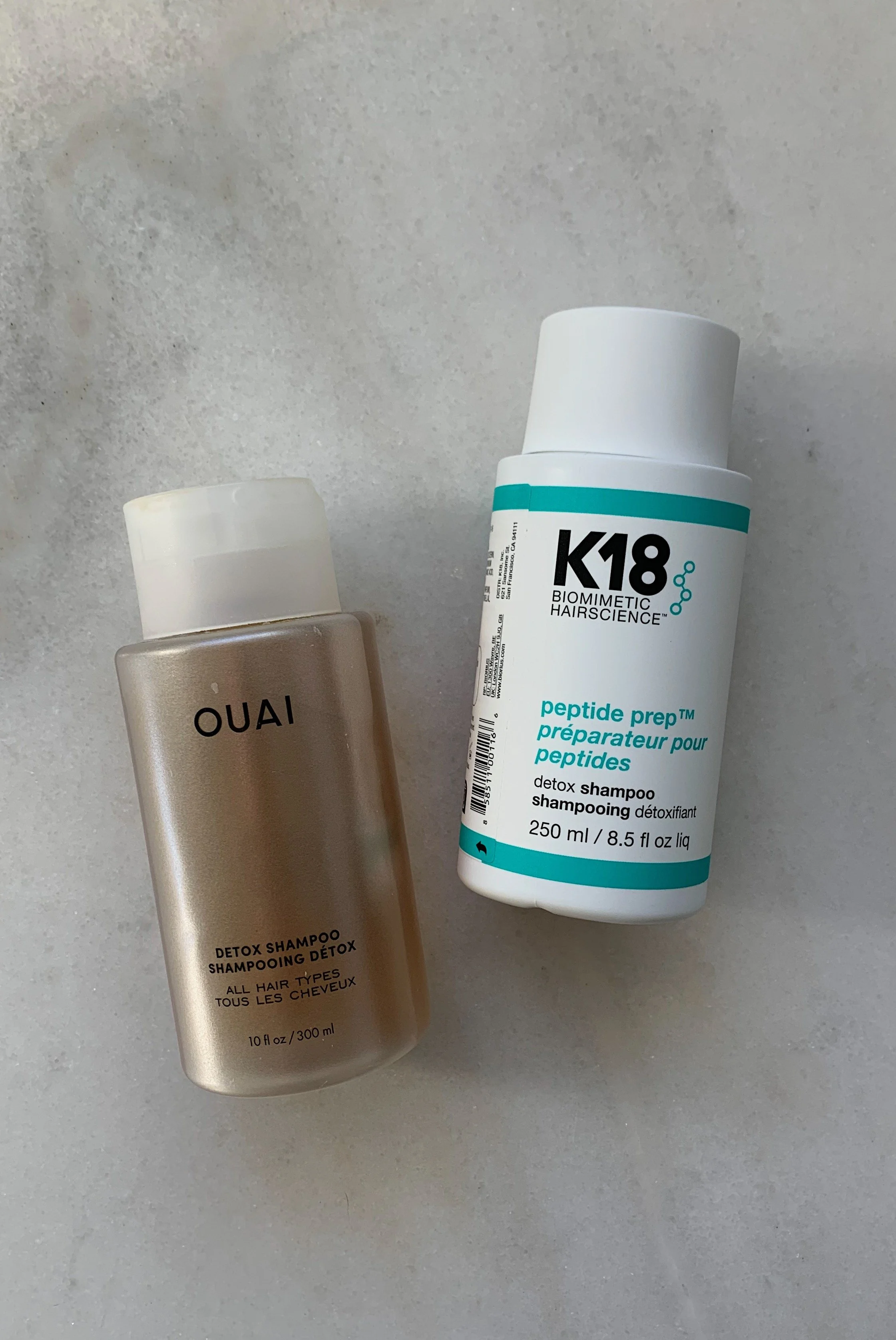 Ouai Detox Shampoo vs K18 Peptide Prep Detox Shampoo