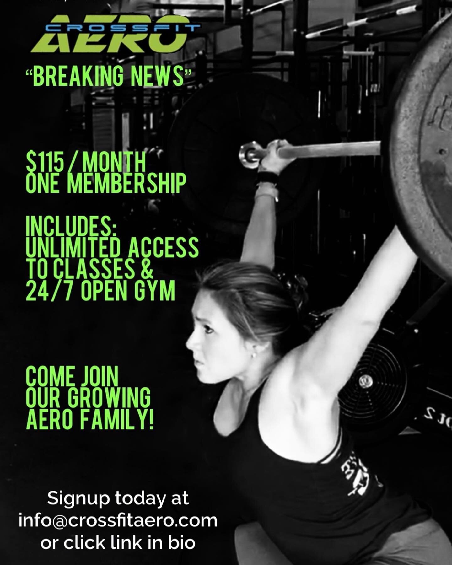 Effective Immediately.... We will only offer 1 Membership Option. We are calling this the &ldquo;One and Only Membership.&rdquo;

➡️ For $115 a month every member of the gym will have access to 100% of our Program Offerings. This includes: Unlimited 