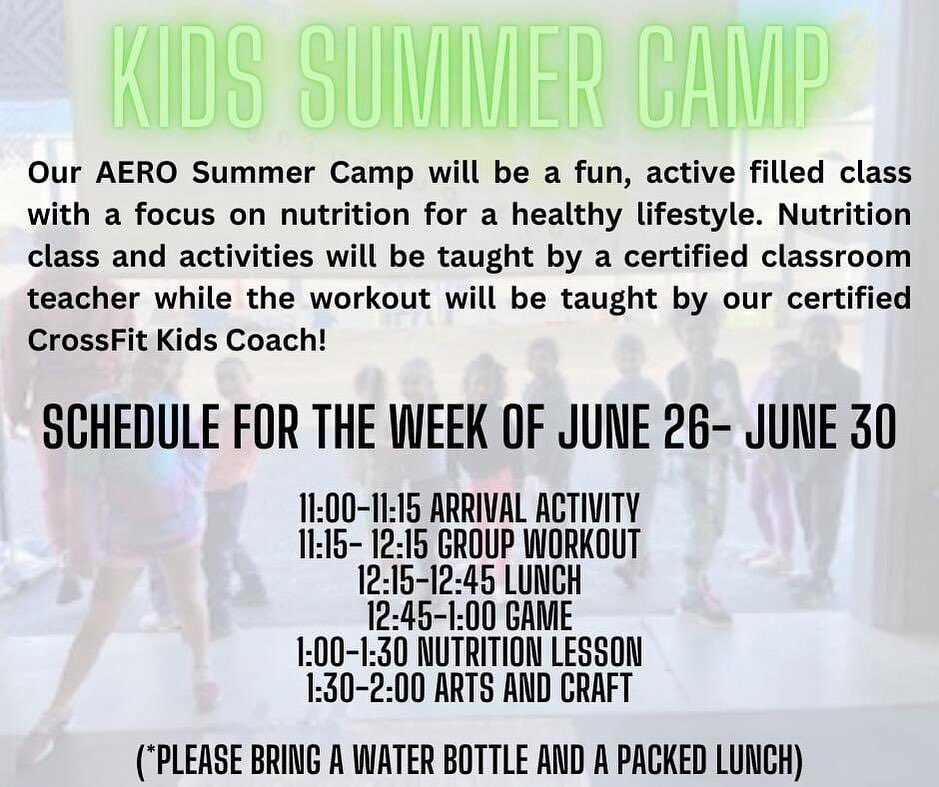Registration for our first CrossFit Kids Summer Camp opened today! We can only take 20 kids so get your kids signed up now! 

Visit our website to register and pay. If you have any questions please feel free to reach out to Rebecca or myself! 

https