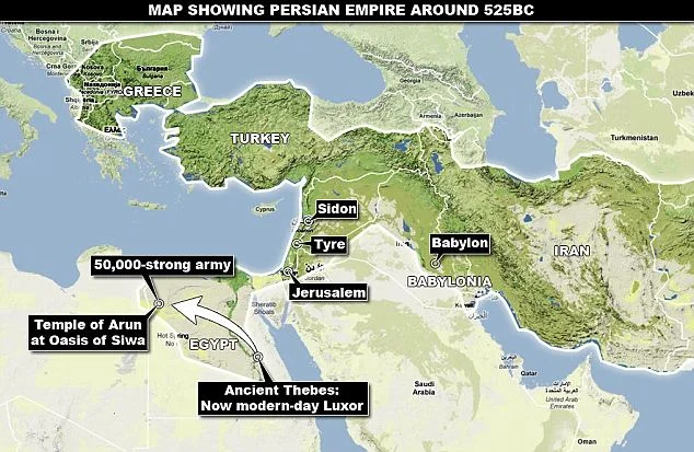 MAP OF ROUTE TAKEN BY CAMBYSES II ARMY
