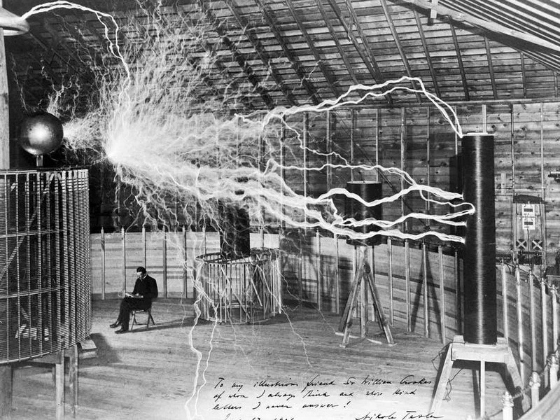 Tesla at work in his Wardenclyffe Laboratory
