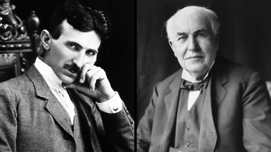 Nikola Tesla and one of his mortal enemies, Thomas Edison (date unknown)