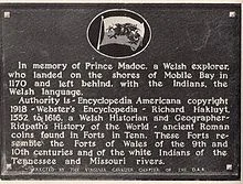 Plaque at Fort Morgan showing where the Daughters of the American Revolution supposed that Madoc had landed in 1170CE