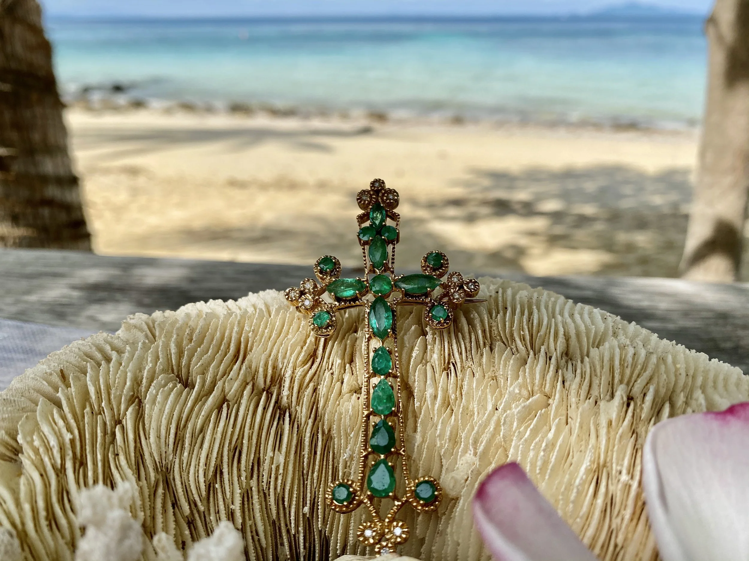 Emerald Cross Brooch