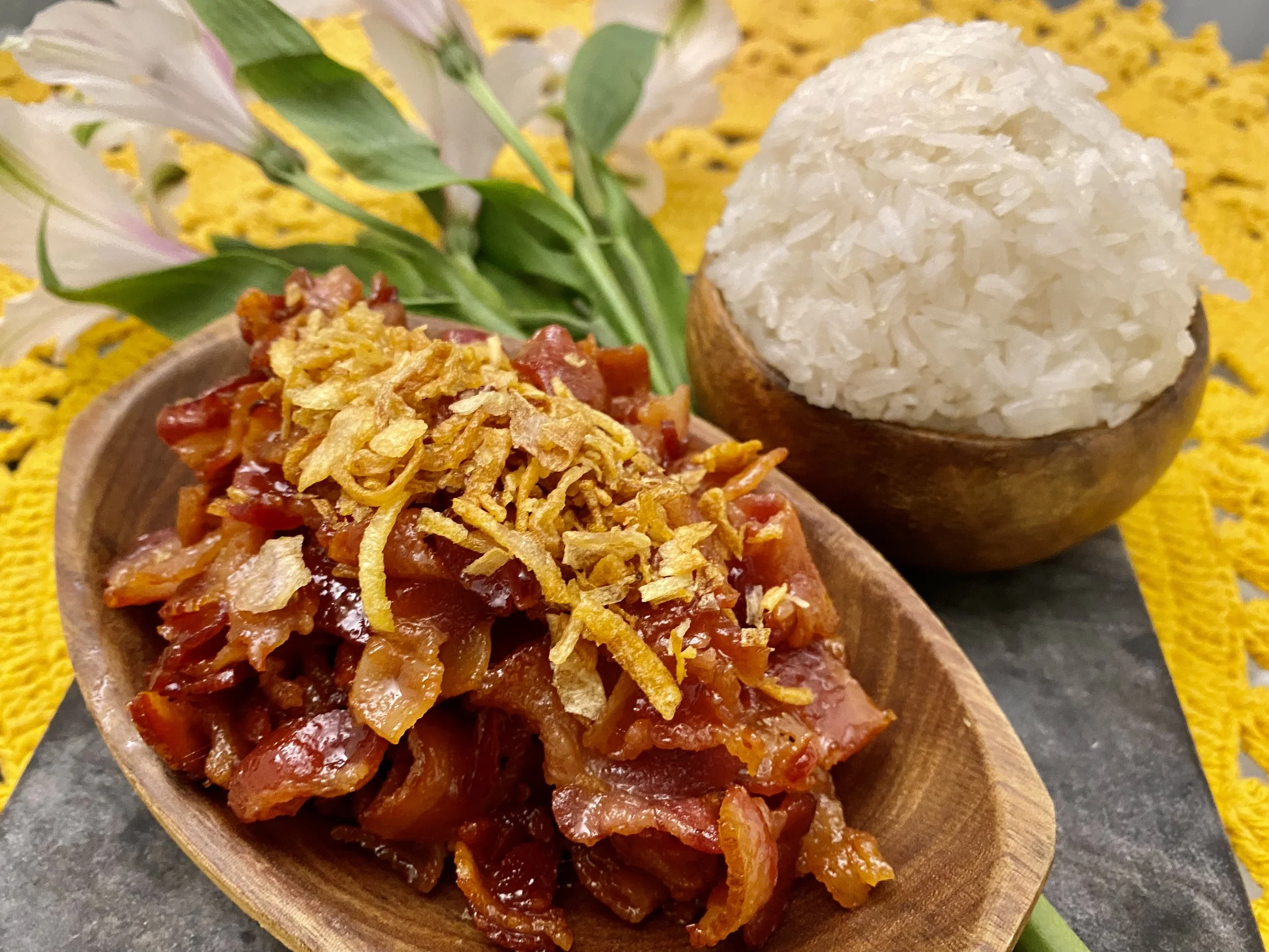 Glazed bacon w/ sticky rice