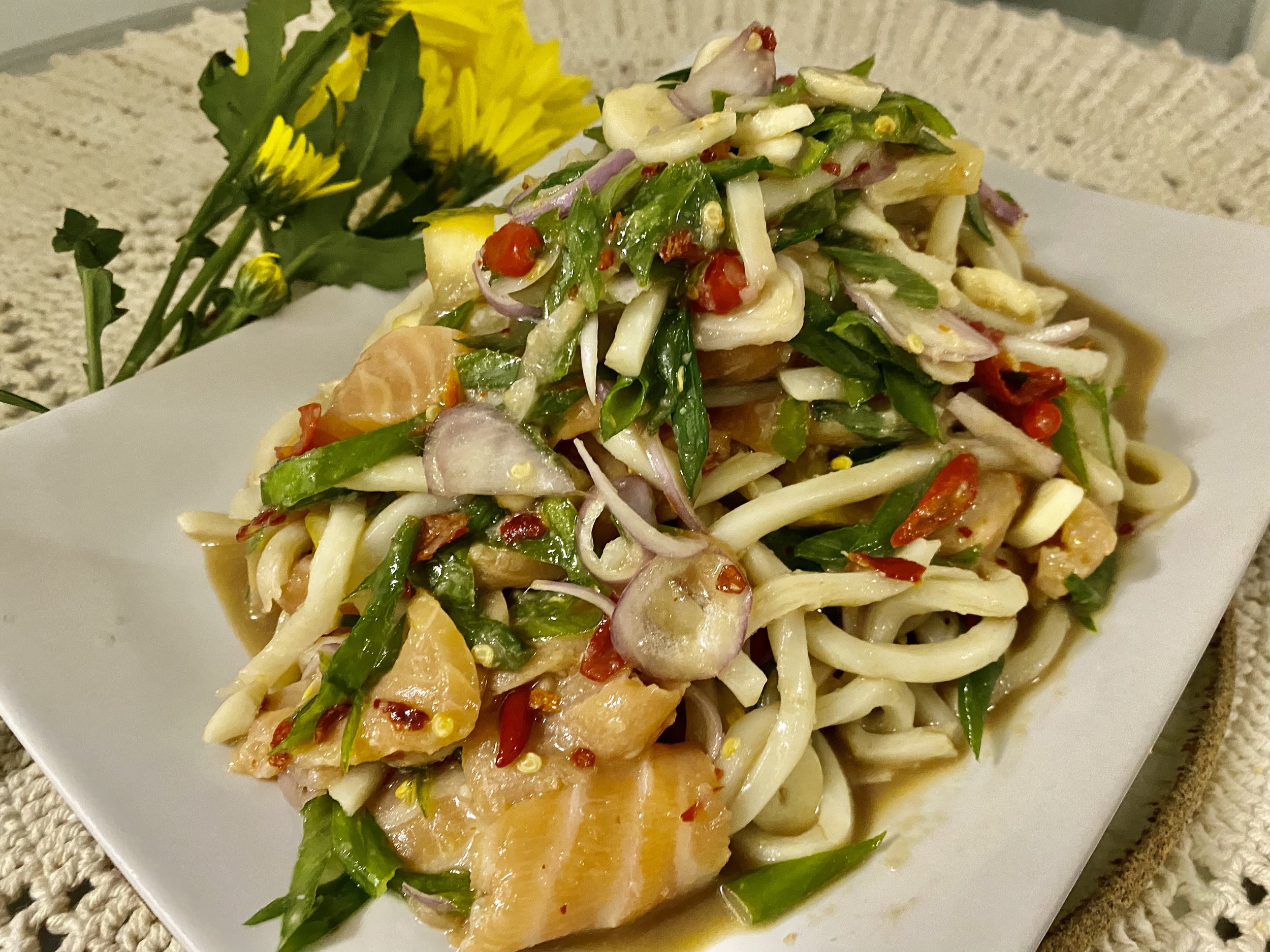Spicy Salad w/ Udon and Salmon