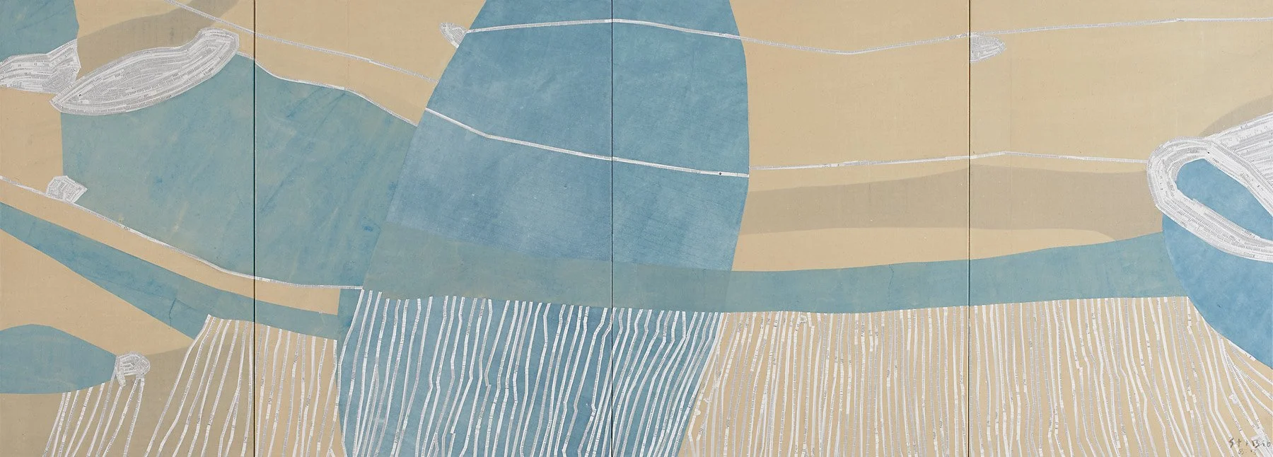 Drying Ponds in Coastal Fire Trail (quadriptych). 95x250cm - 2013