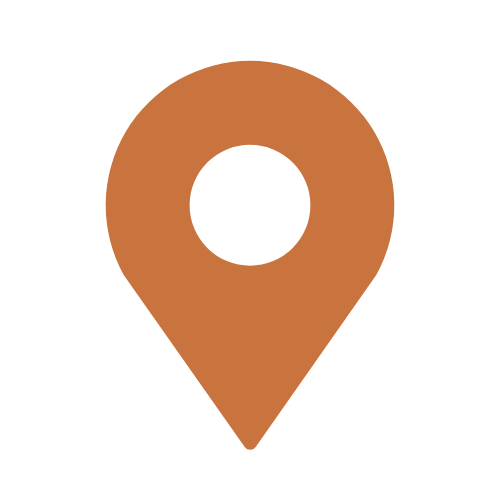 A brown map location pin icon.