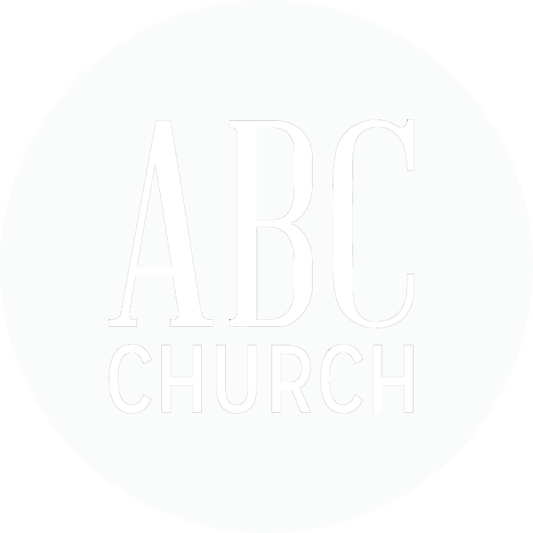Logo of ABC Church with black text on a white circular background