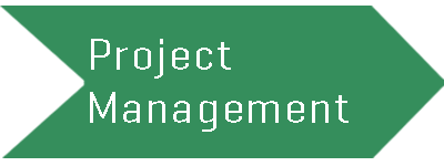 Green arrow-shaped sign with white text reading 'Project Management.'