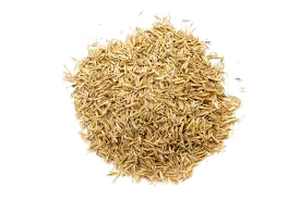 Heap of uncooked rice grains on a white background