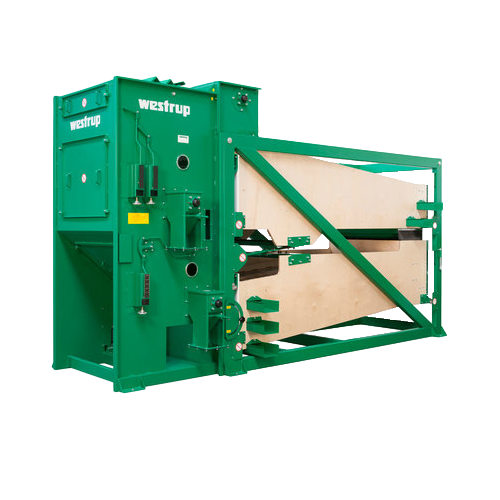 Grüner Industrietorantrieb mit dem gut sichtbaren MarkennamenWestrup, angebracht an einem großen Tor.