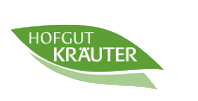 Logo with green leaves and text 'HOFGUT KRAUTER'