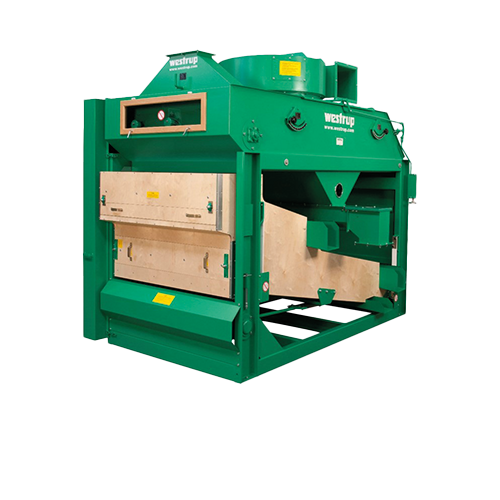 Industrielle Holzbearbeitungsmaschine in Grün mit verschiedenen Bauteilen und Verkleidungen