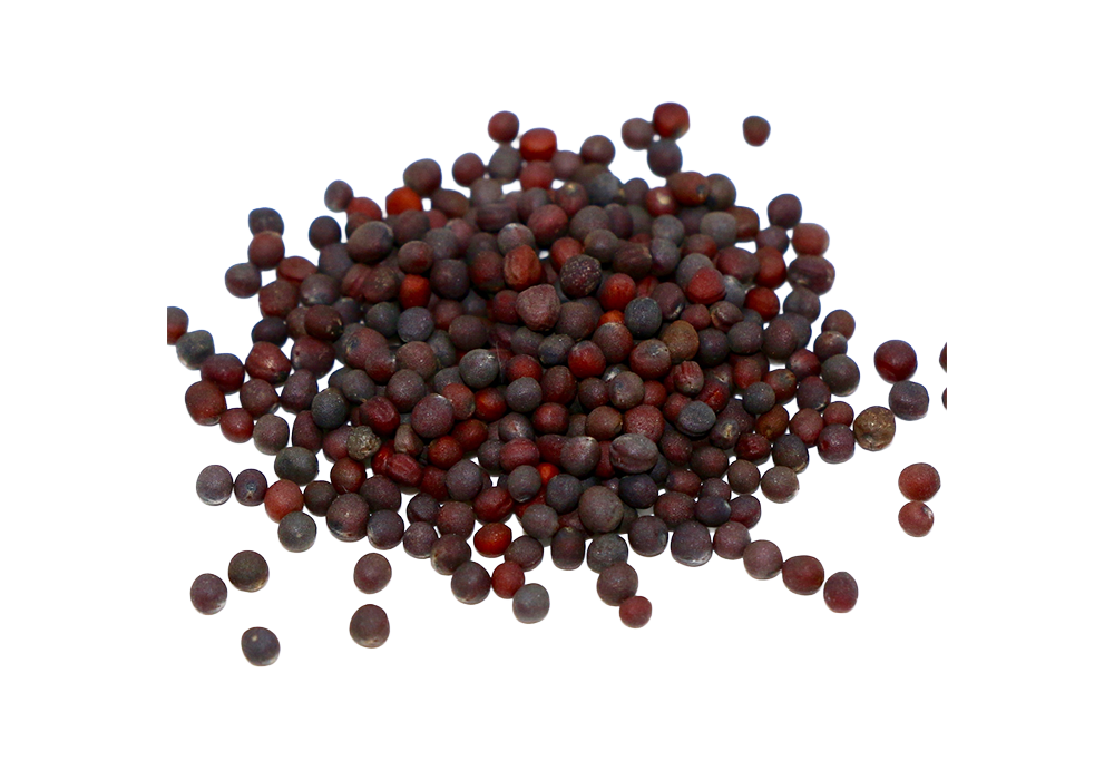 A pile of small, round, red and dark brown peppercorns.