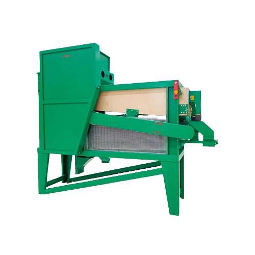 Industrielle Holzbearbeitungsmaschine in Grün mit Bedienfeld und Förderband.