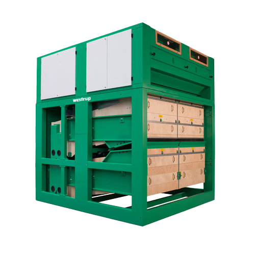 Eine große grüne industrielle HLK-Anlage oder Lüftungsanlage mit zahlreichen Verkleidungen und Bauteilen.