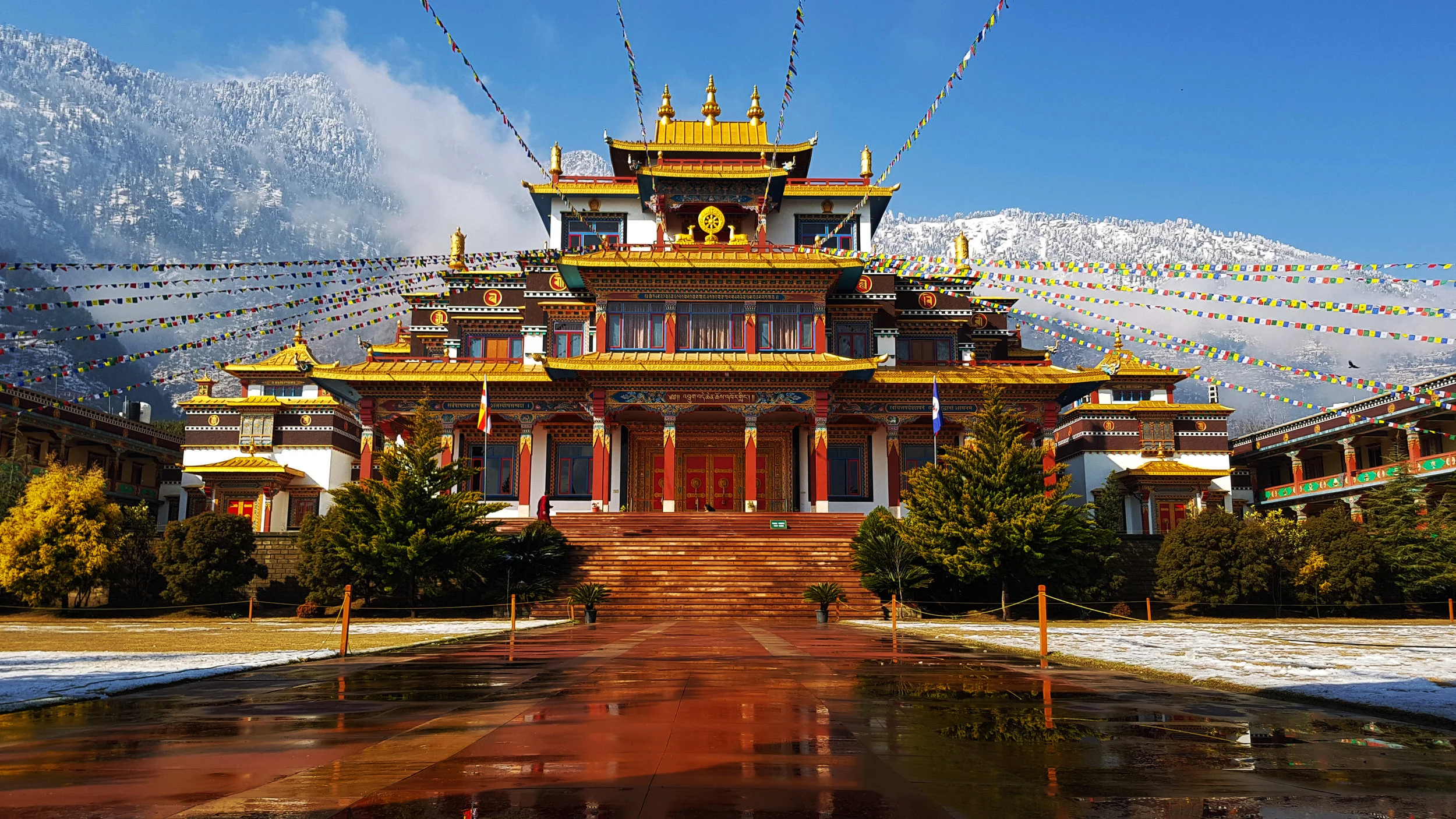 Dechen Choekhor Mahavihara and its surrounding mountains were covered with snows during winter.