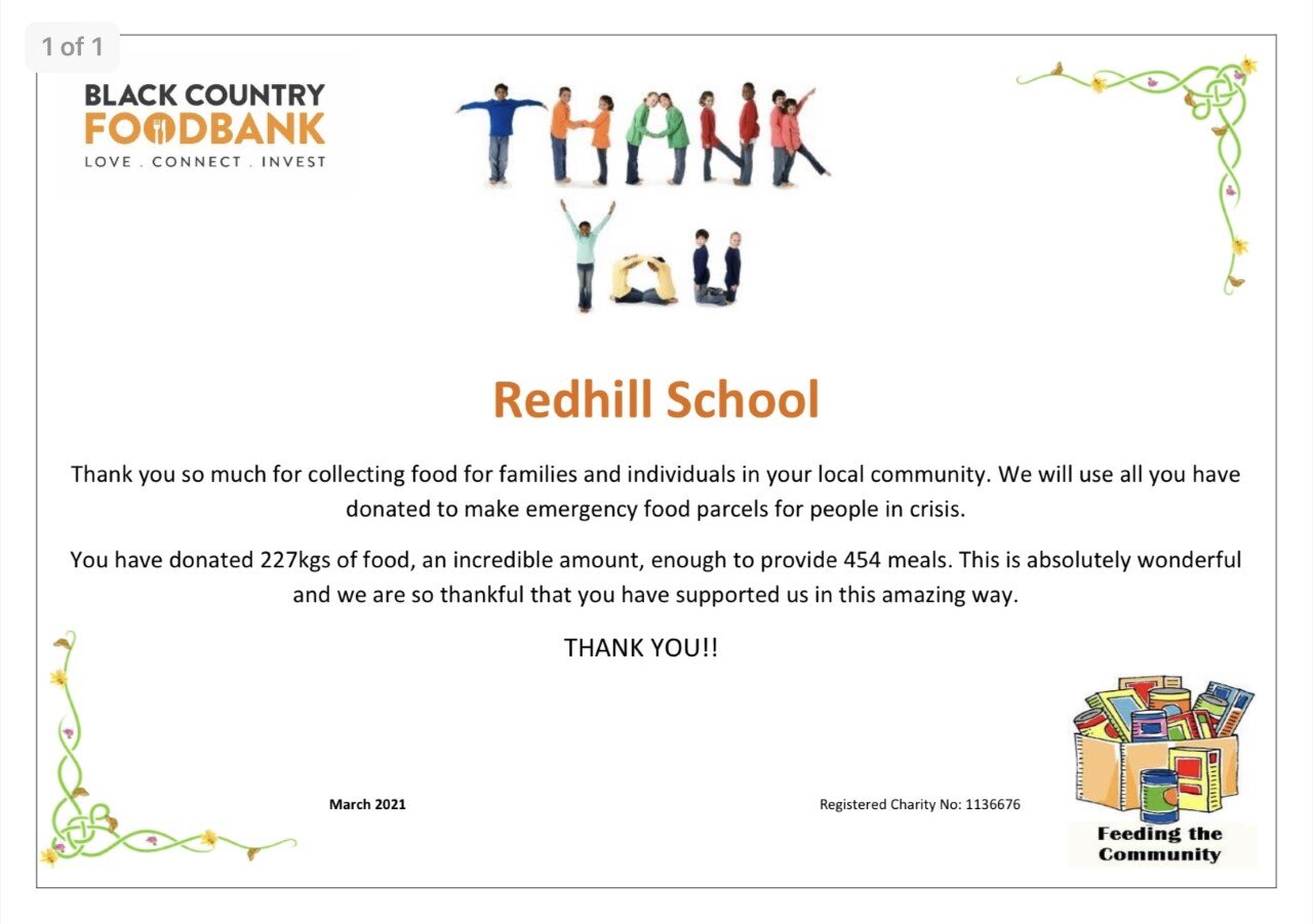 Redhill's Donation to the Black Country Food Bank