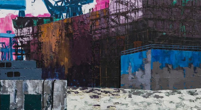 Shanghai Shipyard | 185 x 340 cm x 10 cm | Acrylic paint, styrofoam, emulsion, ropes and sand on canvas