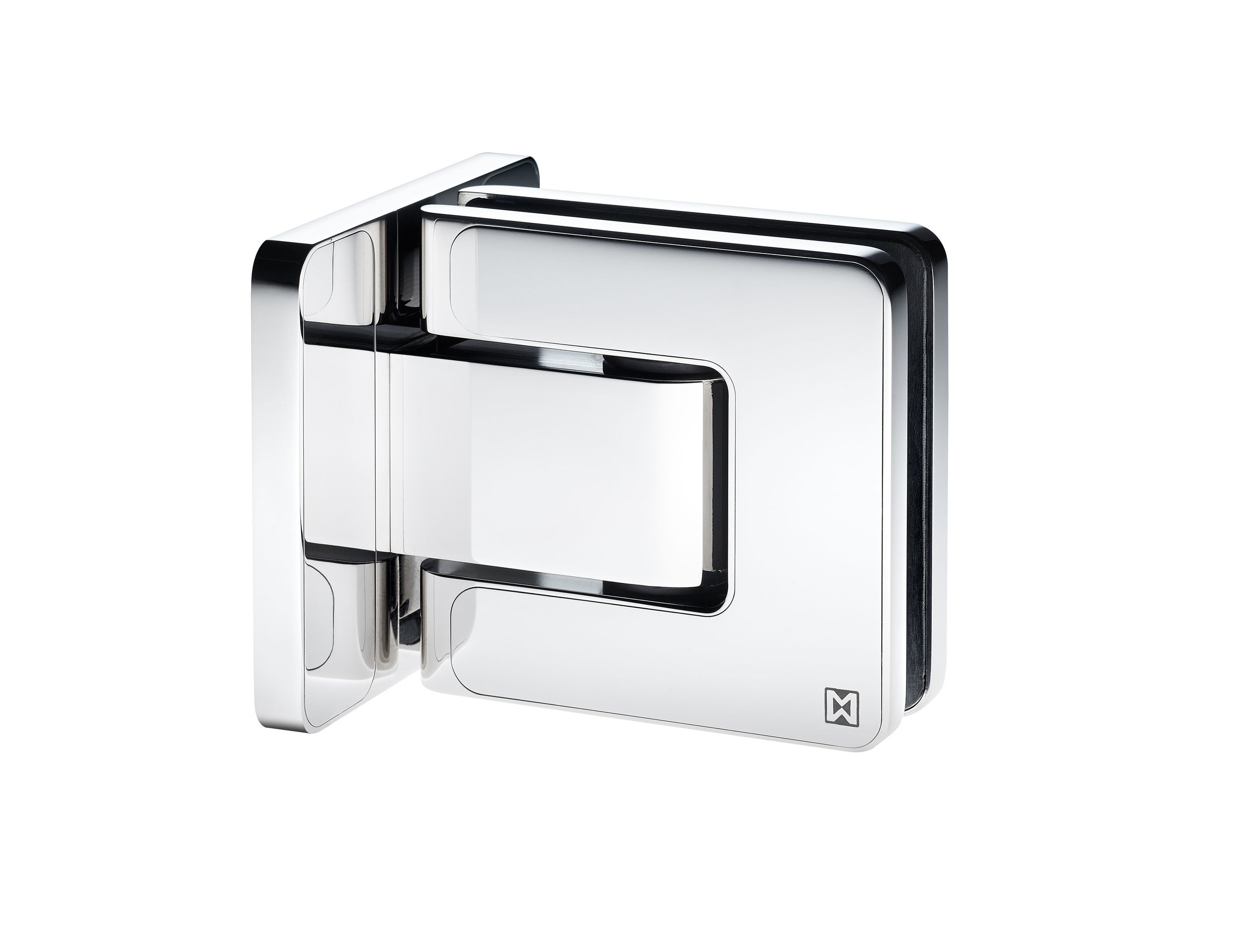 Stacked stainless steel letterboxes with black trim and a small logo on the bottom right corner.