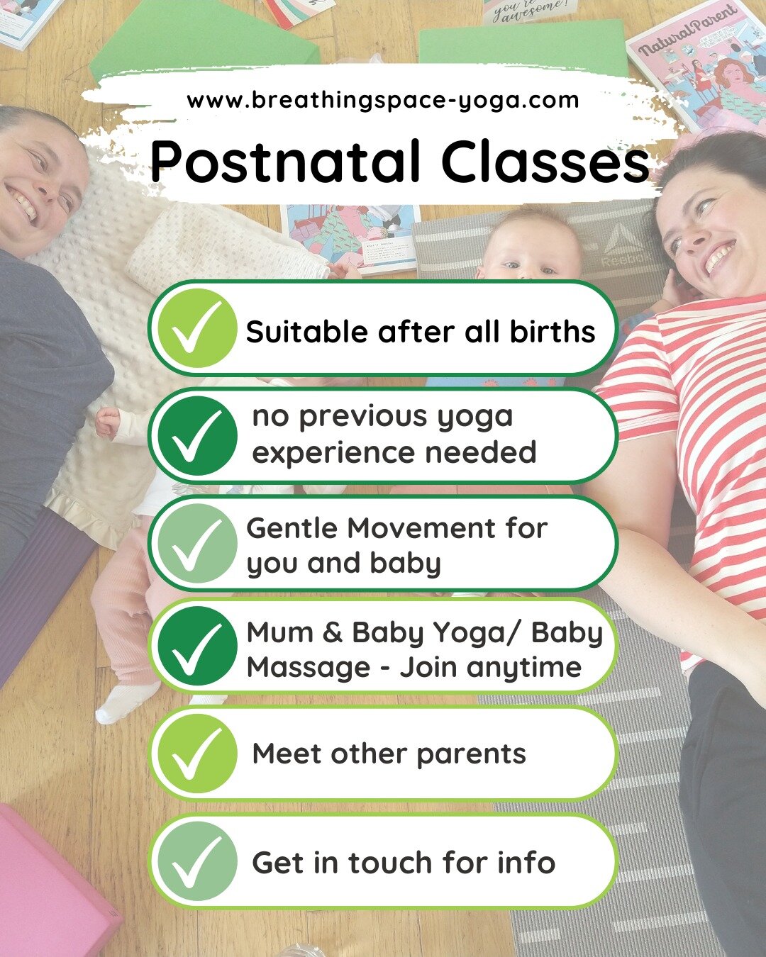 I have a few spaces left for the next term of my two postnatal classes starting in April.  Suitable after all births, no previous yoga experience needed and you can join from 6 weeks postnatal at anytime until baby starts crawling.

Both my Baby Mass