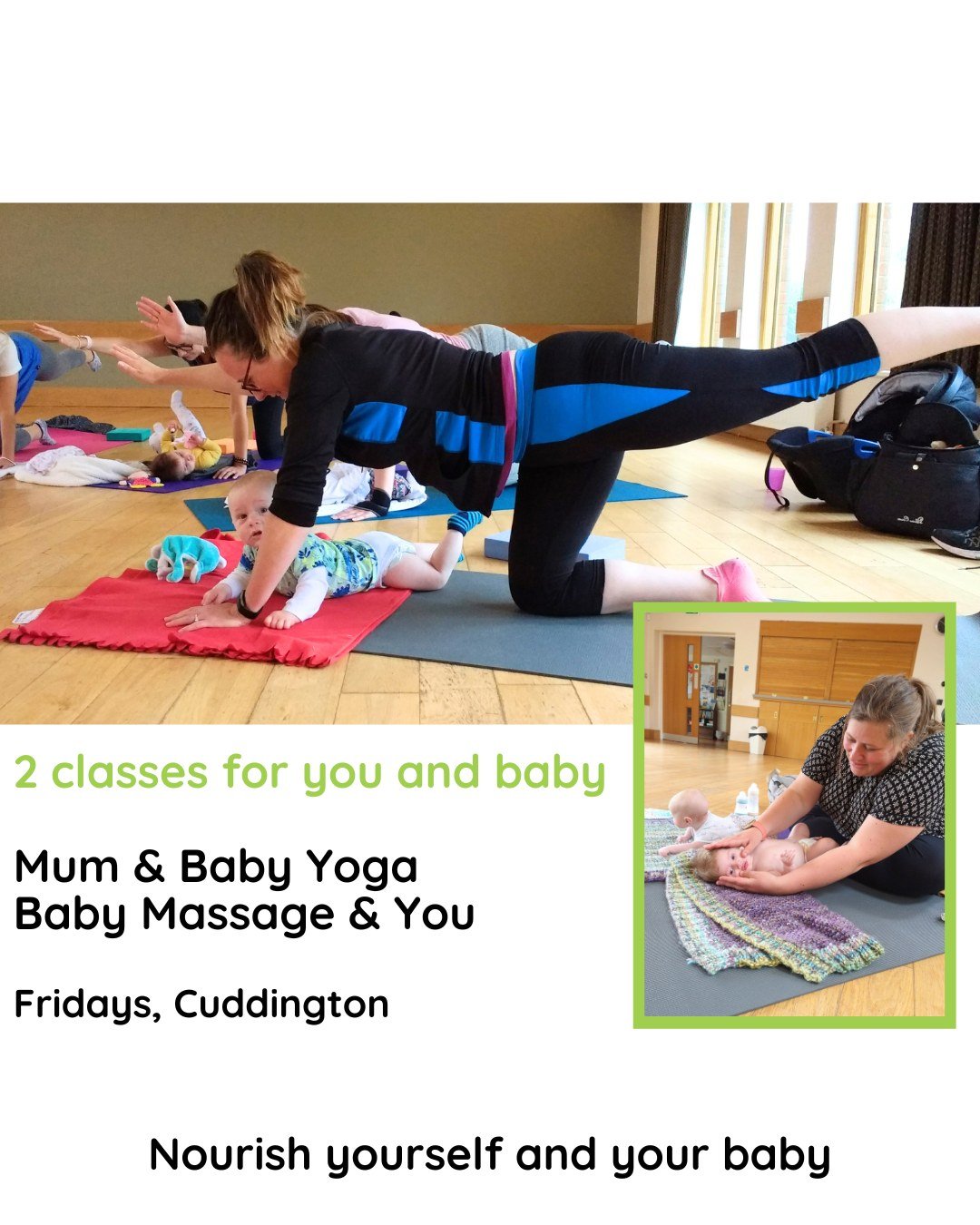 💚 Mum and Baby Yoga &amp; Baby Massage now booking for June/July 2023 in Cuddington and Sandiway 

Enjoy some simple massage and yoga movement, have fun and enjoy the company of other new parents whilst also helping your own postnatal recovery. Not 
