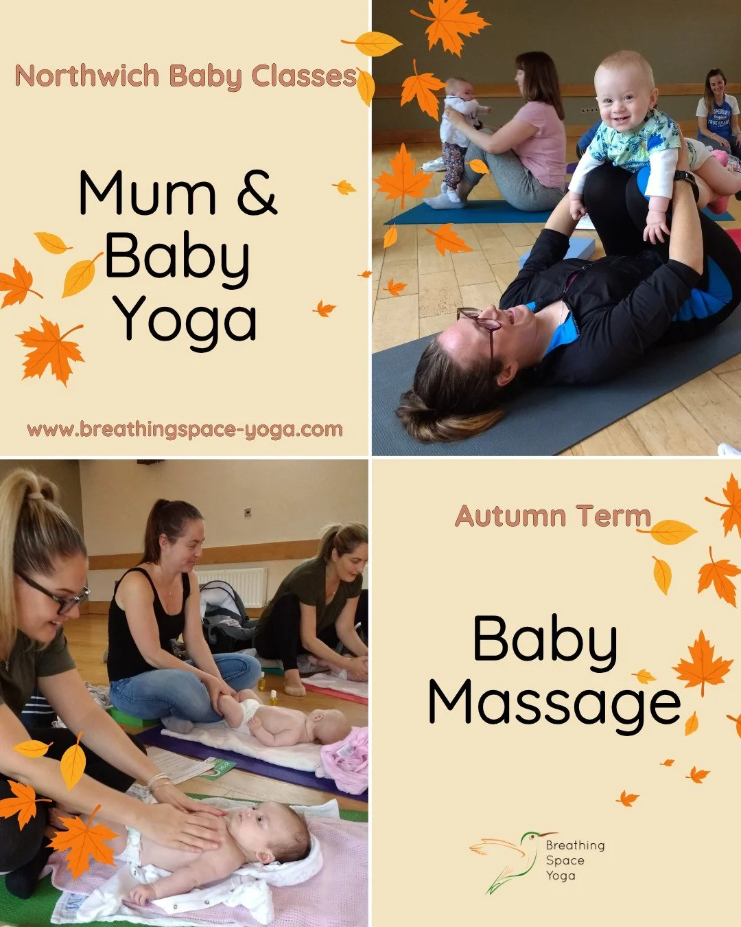 Mum and baby Yoga and Baby Massage in Northwich - now booking for November/December

💚Join us to learn some simple, gentle baby yoga movements or top to toe baby massage which support your baby's development.
💚Come and meet other new mums and babie