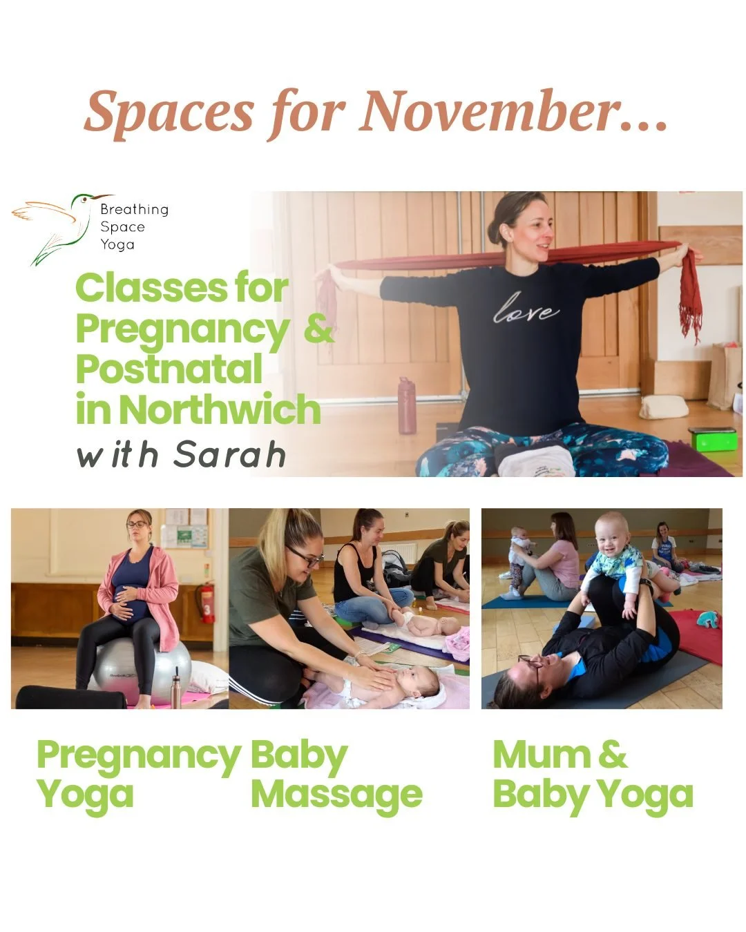 Are you a new mum looking to meet other new mums? Would you like to spend some time focused on your pregnancy or postnatal journey? Would you like to join a nurturing and supportive community?  Why not try pregnancy yoga, baby massage or mum and baby
