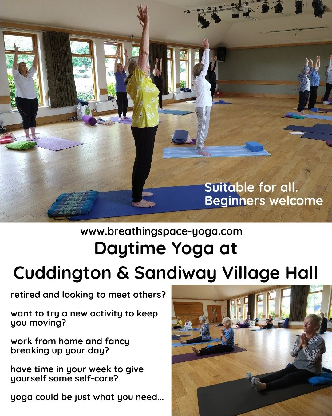 Hatha Yoga Classes in Northwich - a few spaces have opened up in my daytime classes in Cuddington and Sandiway.

If you've thought about trying a yoga class but haven't yet - now might be the perfect time.

Whether you are retired and looking to meet