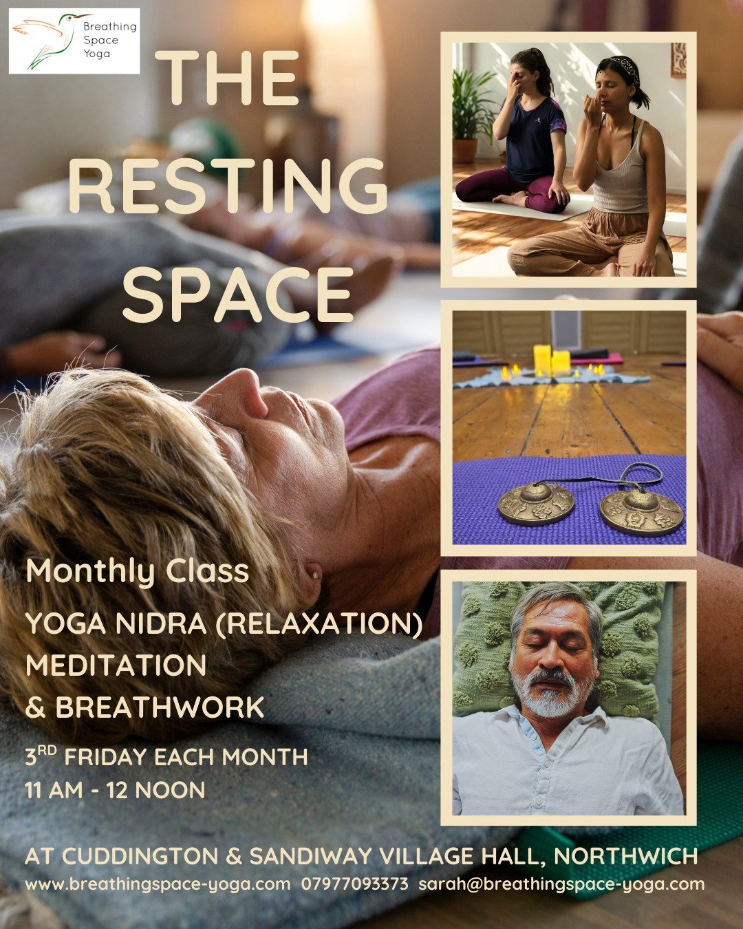 😴 20th February 11am - Are you ready to feel rested? The Resting Space &ndash; relaxation and meditation class in Northwich is open to all aged 16+ and fantastic for pregnancy.

At Cuddington &amp; Sandiway Village Hall every 3rd Friday of the month