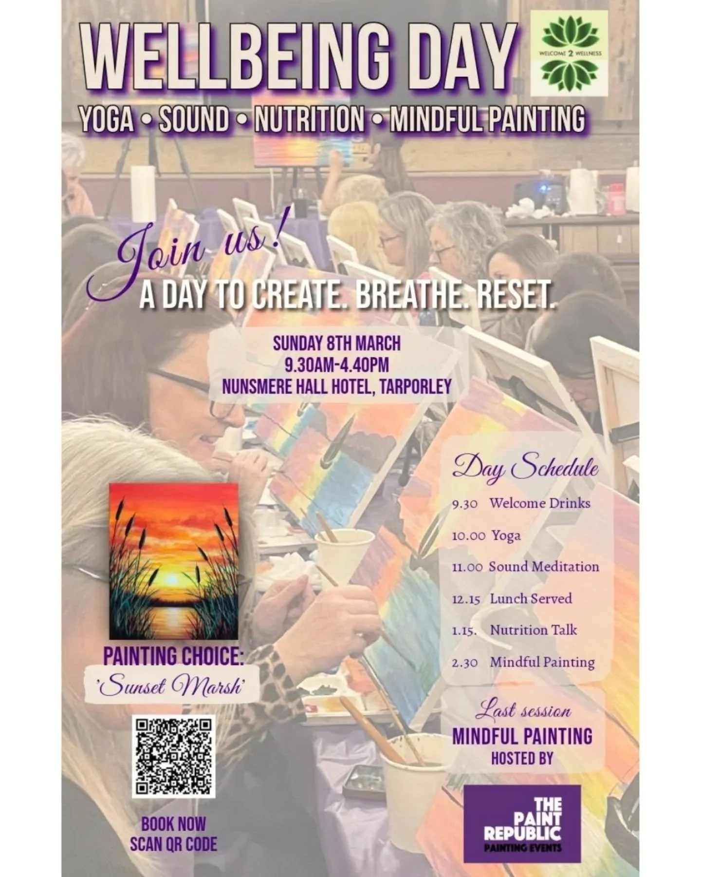 I'm really pleased to be teaching the yoga session at @welcome2wellness_uk Wellbeing Day @nunsmerehall on 8th March.

There's yoga with me @breathingspaceyoganorthwich , sound meditation, a nutrition talk and mindful painting with @thepaintrepublic 
