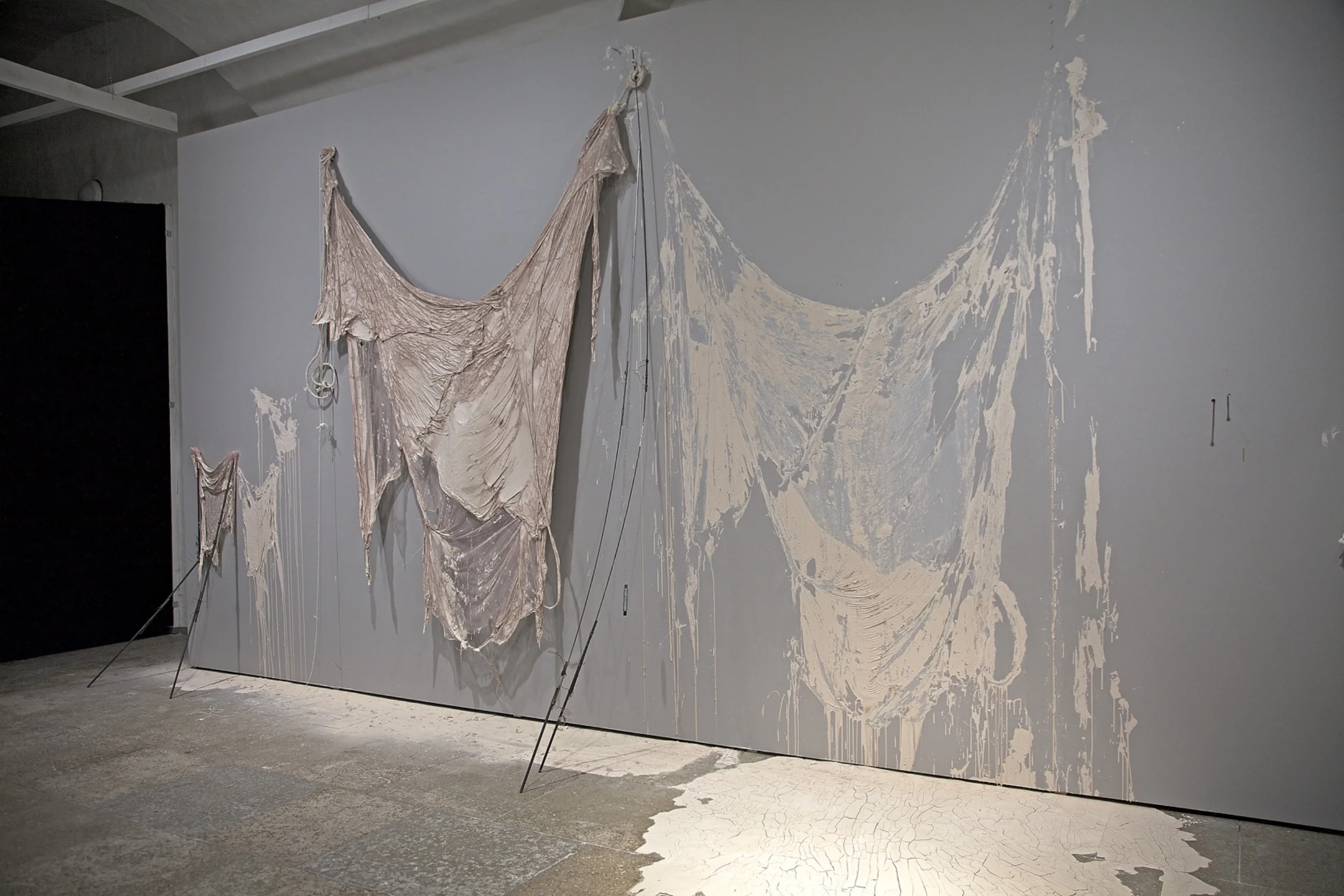   Proof.  2016. Tulle, steel, rope, clay, wire. Tallinn Applied Art Triennial  Avajahe. Time Difference.  Estonian Museum of Applied Art and Design, Tallinn.  