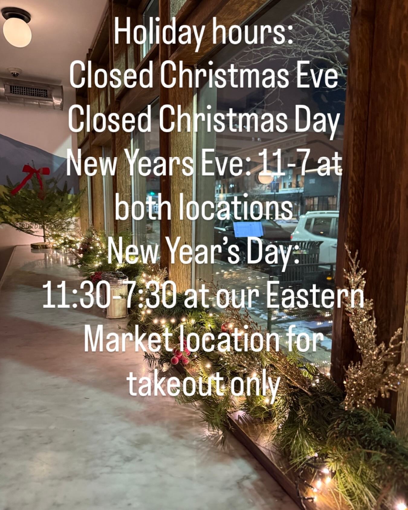 Due to it being a doozy of an end of year I never got to decorating the outside of the restaurants but thanks to @_sasprella_ and @s_garvin the dining rooms feel festive and bright! Holiday hours are in the post, please note that New Years Day hours 