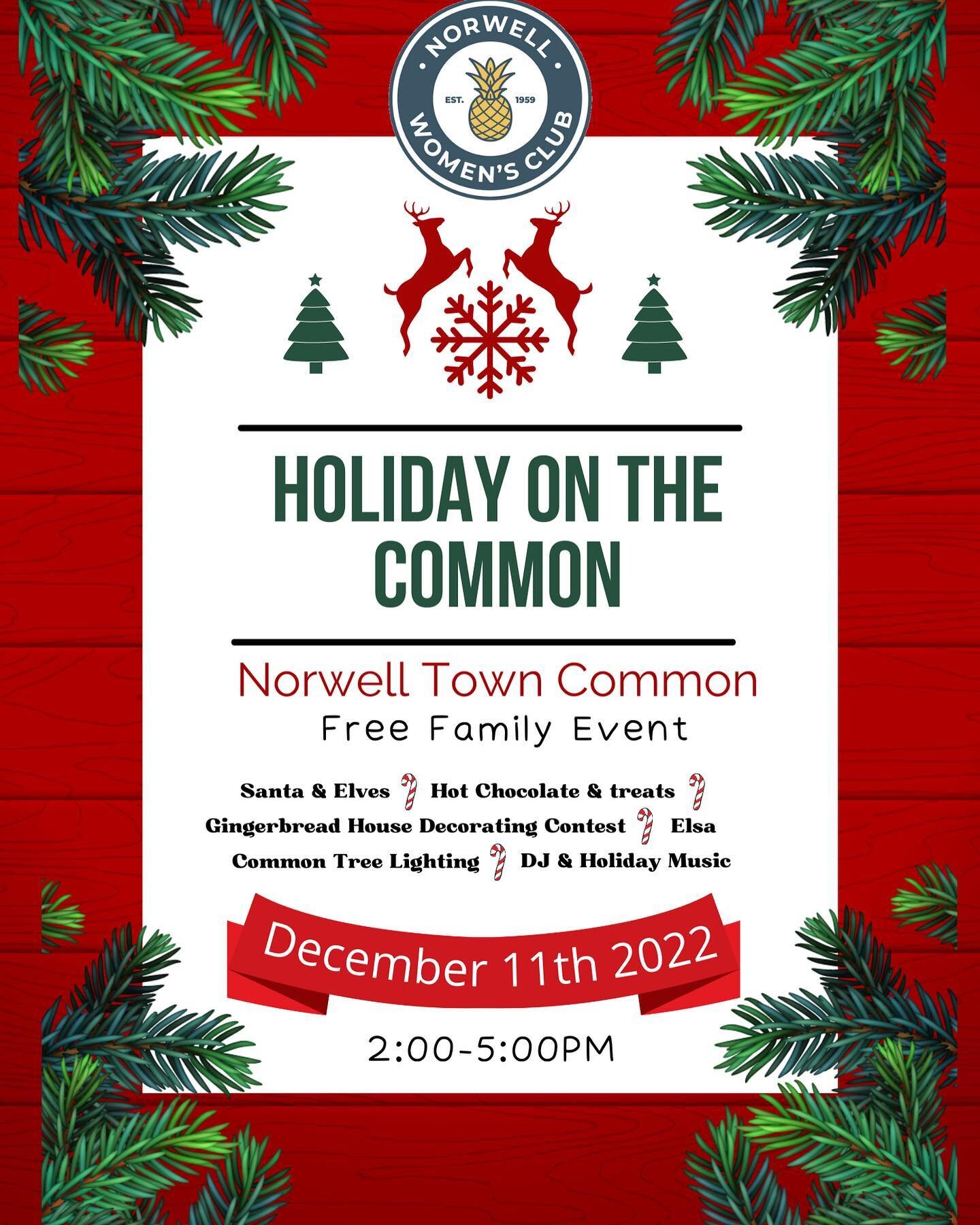 Mark your calendar 🗓️ Holiday on the Common is Sunday, December 11 from 2-5pm. So many fun activities- Gingerbread house decorating contest, music, so much fun!!! ❄️ Check out NWC website for all of the info, link in bio!!