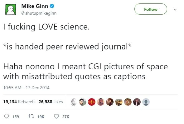 One of my most favorite tweets of all time.  Courtesy of Mike Ginn: http://bit.ly/2mkXlTF