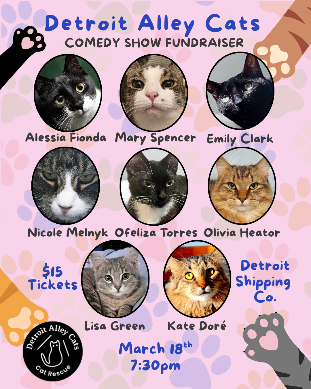 Detroit Alley Cats Comedy Show Fundraiser Cat Vertical Poster.png