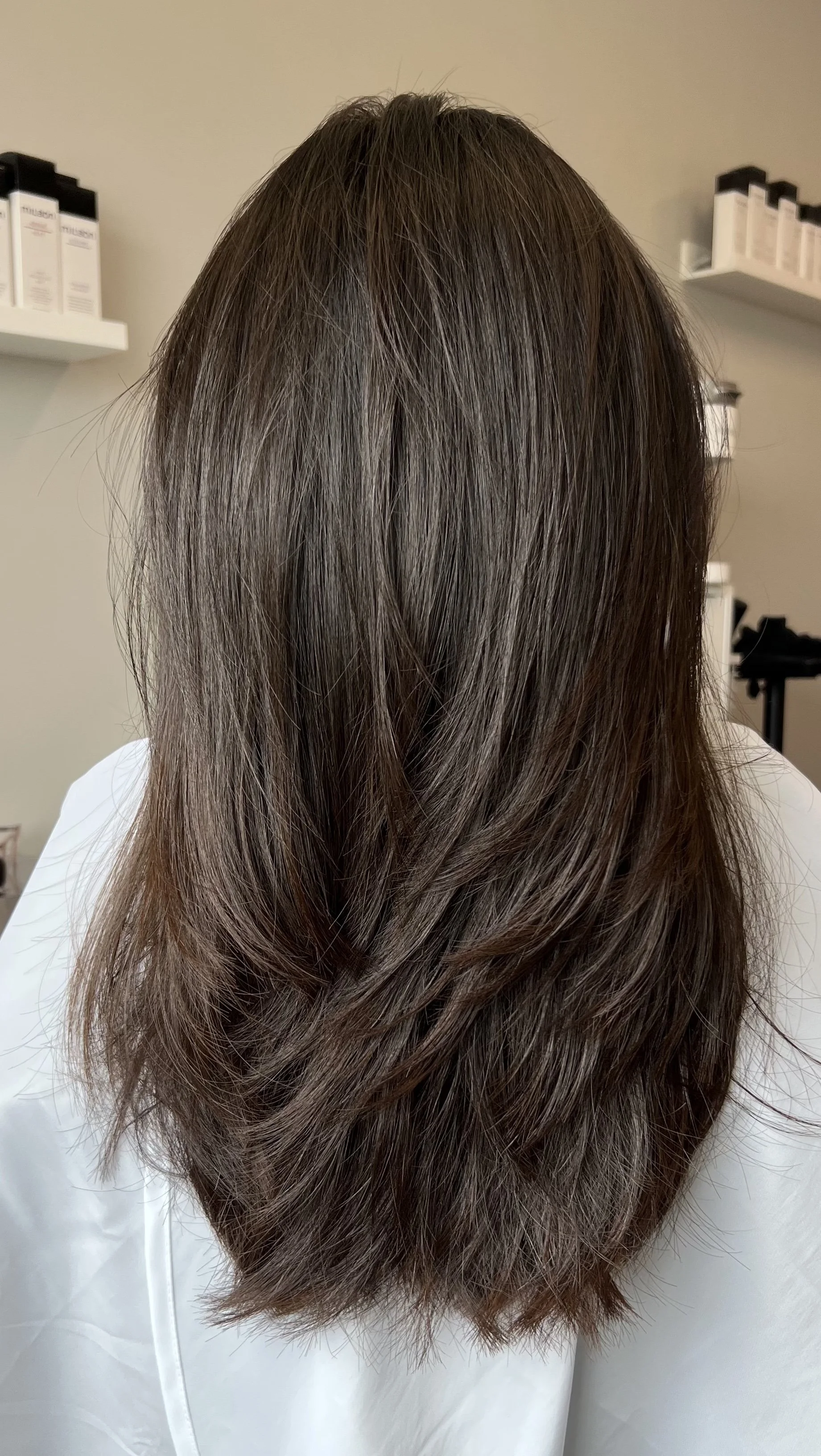 Brunette hair color with precision layers, Nichols Hills Oklahoma City hairstylist Scott Risk